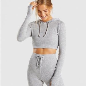 Gymshark Slounge Cropped Light Grey Marl Hoodie